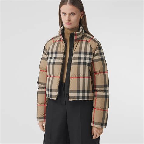 burberry down filled puffer jacket big girls|Burberry check cropped puffer jacket.